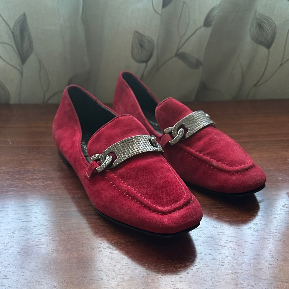 Donald J. Pliner Crimson Loafers with Metallic Accents